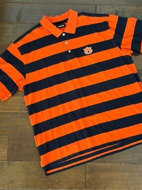 AUBURN Ashworth Orange and Navy Striped Short Sleeve Polo - Size XXXL